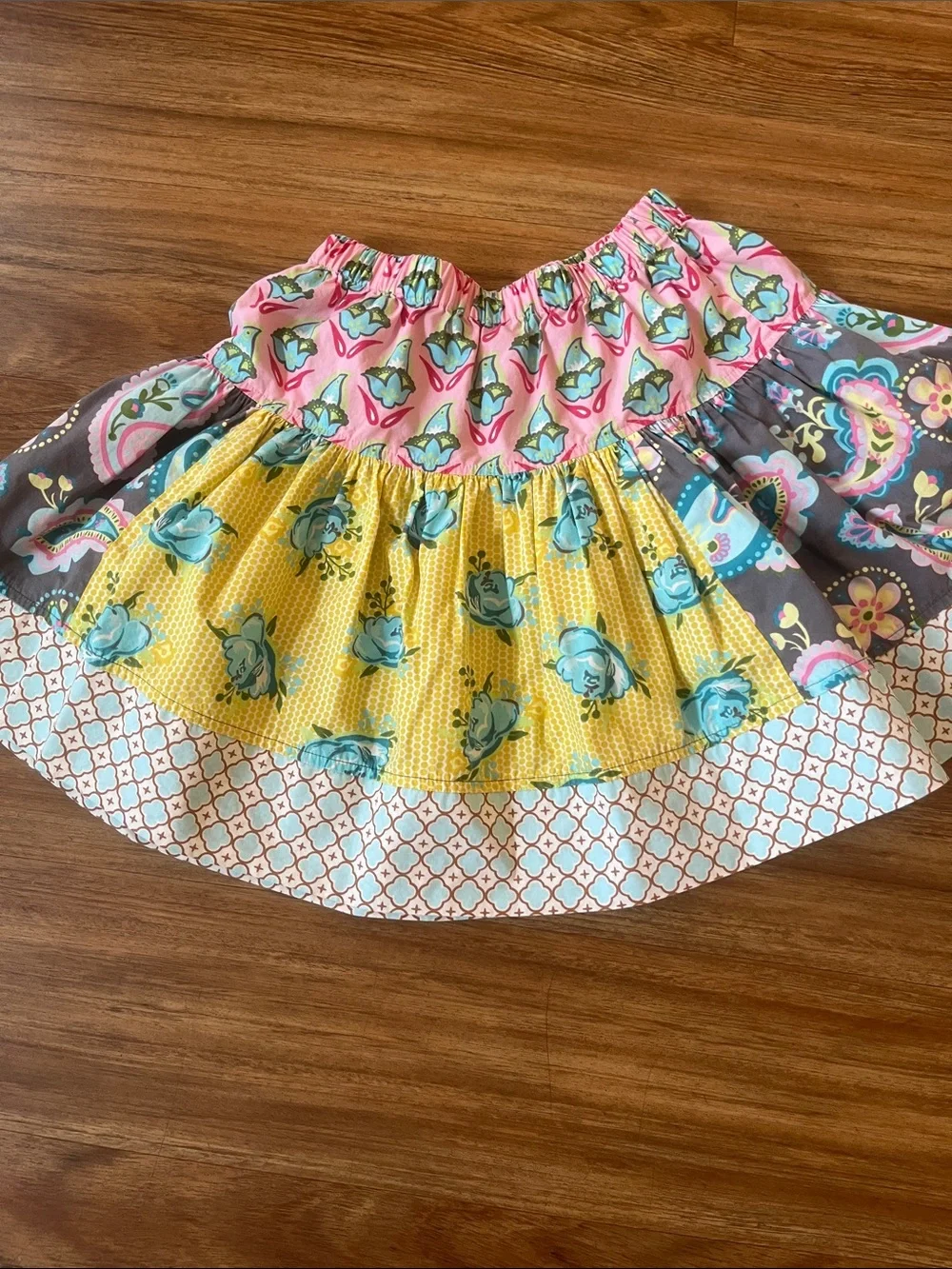 Girls Multi-Pattern Tiered Skirt - Pink, Yellow, Gray